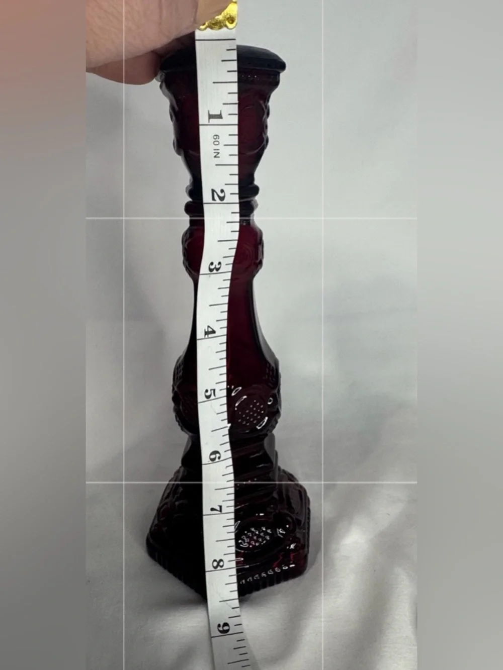 Vintage Avon Ruby Red Glass Candle Holder/Canister + Etched Rose Vase Set
